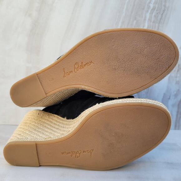 Sam Edelman Awan Black Suede Wedge Sandals Women's Size 9 Open Toe Buckle - Picture 11 of 12